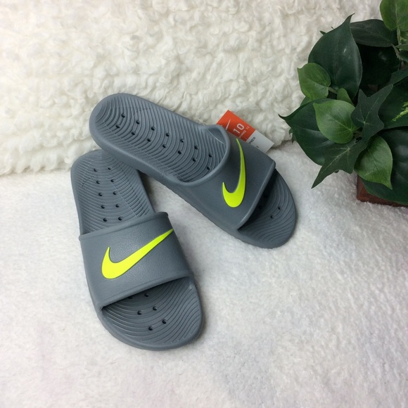 Nike Kawa Shower Gray/Lime Yellow Slides Sz 10 - Picture 4 of 6